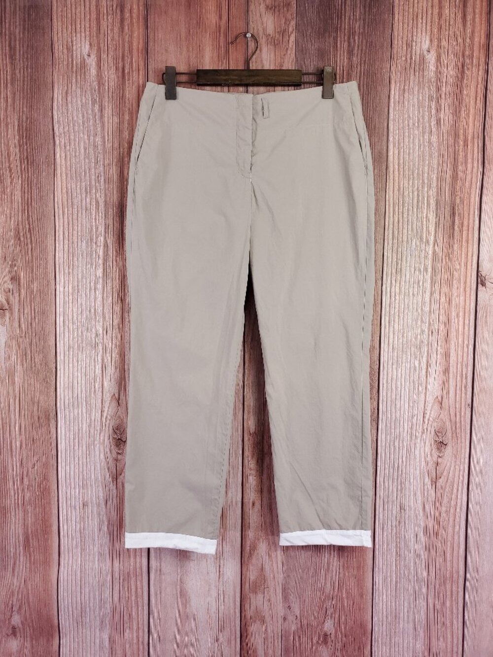 JIL SANDER Pants Womens IT 42 Straight Leg Ankle Cuffed Trousers Cotton Beige